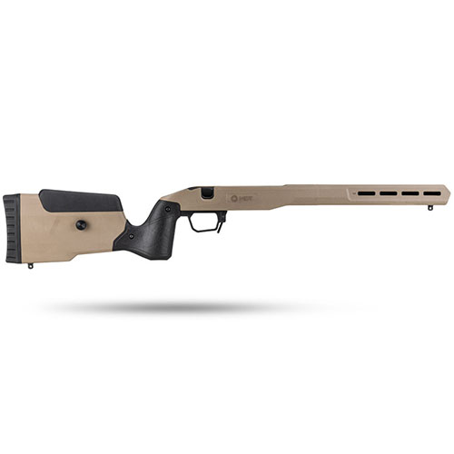La Savage SA Field Stock RH/FDE ofrece precisión con su sistema de cama de aluminio, culata ajustable y forend M-LOK para personalizar tu experiencia de tiro.